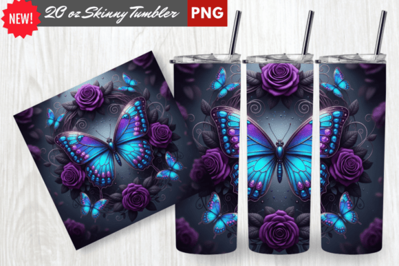 Download Gothic Purple Rose Butterfly Tumbler Png - Premium Bundle