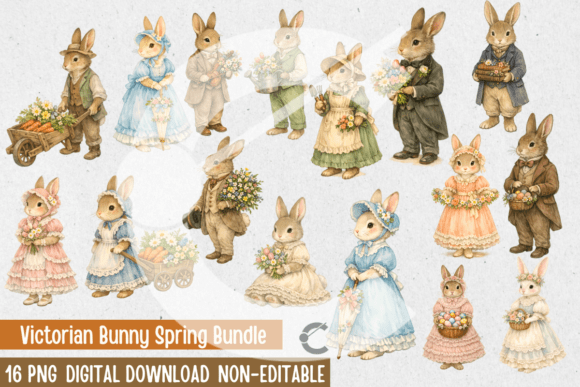 Download Watercolor Victorian Bunny Spring Bundle - Spring bundle Collection