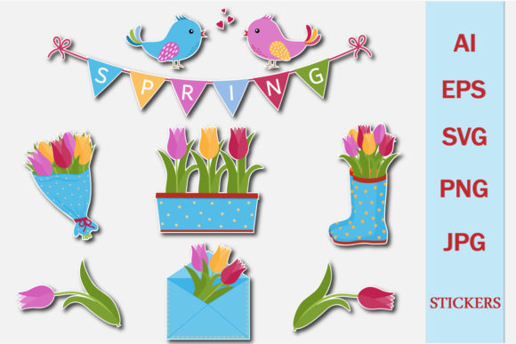 Download Spring Bundle of Stickers with Tulips - Spring bundle Collection