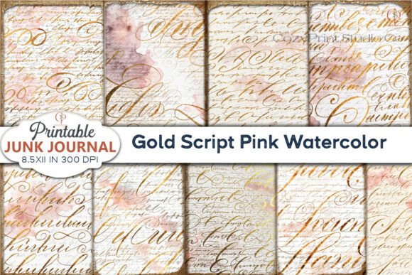 Download Gold Script Pink Watercolor Junk Journal - Pink watercolor Collection